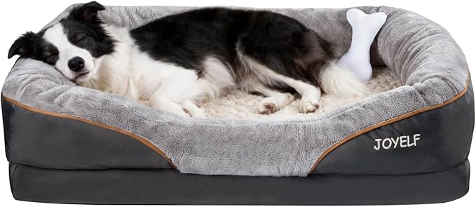 JOYELF Large Memory Foam Orthopedic Dog Bed & Sofa with Washable Cover + Squeaker Toy