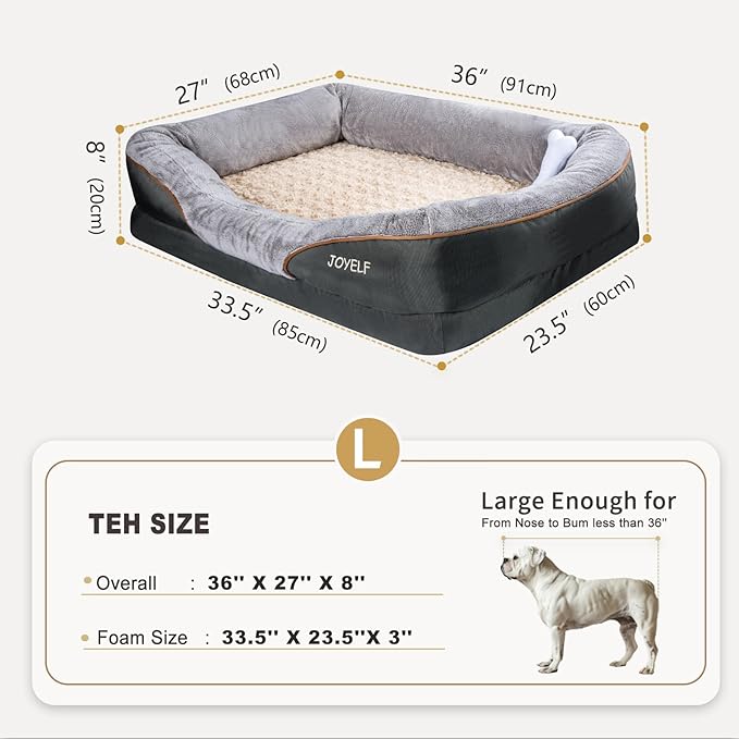 JOYELF Large Memory Foam Orthopedic Dog Bed & Sofa with Washable Cover + Squeaker Toy