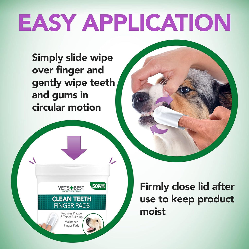 Vet's Best Dental Care Finger Wipes for Dogs & Cats – 50 Wipes