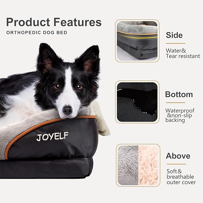 JOYELF Large Memory Foam Orthopedic Dog Bed & Sofa with Washable Cover + Squeaker Toy