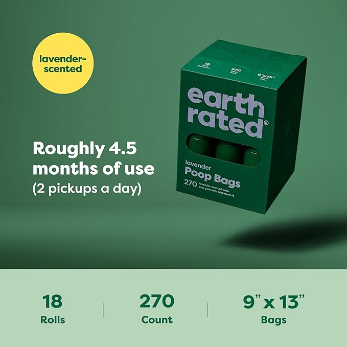 Earth Rated Dog Poo Bags – 270 Lavender Scented Leak-Proof Refill Rolls