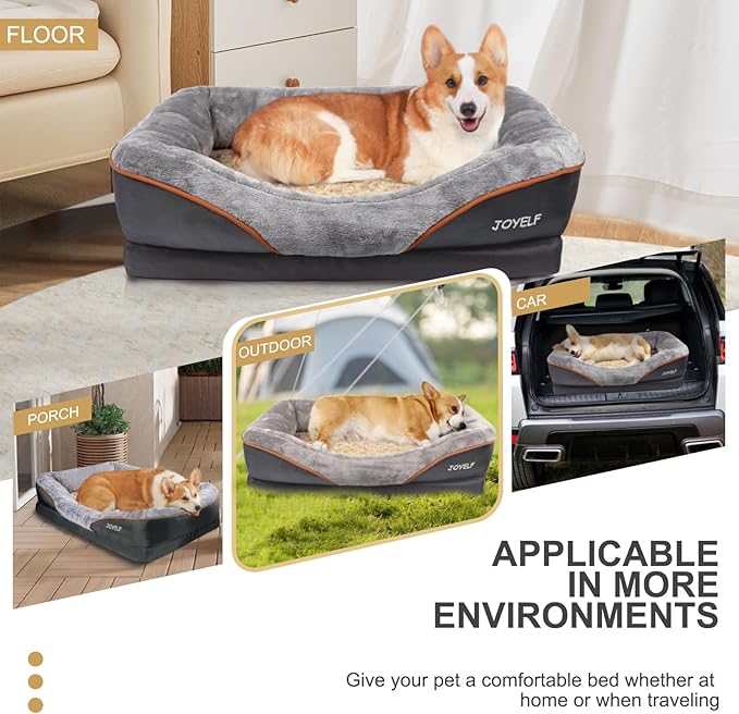 JOYELF Large Memory Foam Orthopedic Dog Bed & Sofa with Washable Cover + Squeaker Toy
