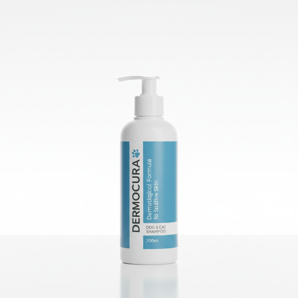 Dermocura shampoo bottle for dogs and cats with sensitive skin